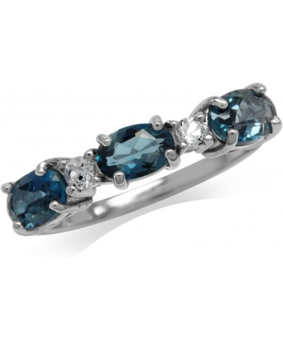 3 Stone White Gold Plated 925 Sterling Silver Ring 10 Silver Genuine London Blue and White Topaz $11.68 Rings