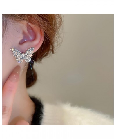 Sparkling Diamond Butterfly Earrings Rhinestone Stud for Women Crystal Silver Statement Earrings for Girls Party Wedding Brid...