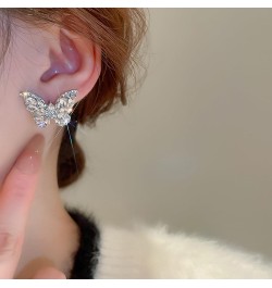 Sparkling Diamond Butterfly Earrings Rhinestone Stud for Women Crystal Silver Statement Earrings for Girls Party Wedding Brid...