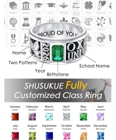 Fully Personalized Class Ring for Men 2024 Sterling Silver High School College Graduation Ring Customized Graduation Jewelry ...