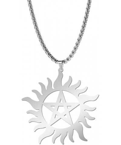 Pentagram Sun Wheel Layered Necklace For Women Men Stainless Steel Dainty Chic Sun Sunburst Pentacle Pendant Double Layer Nec...