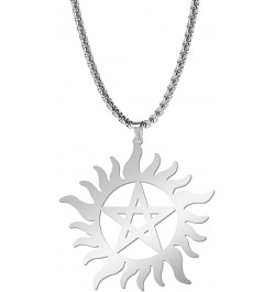 Pentagram Sun Wheel Layered Necklace For Women Men Stainless Steel Dainty Chic Sun Sunburst Pentacle Pendant Double Layer Nec...