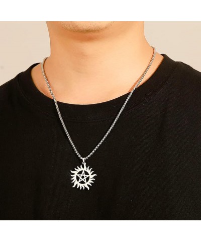 Pentagram Sun Wheel Layered Necklace For Women Men Stainless Steel Dainty Chic Sun Sunburst Pentacle Pendant Double Layer Nec...