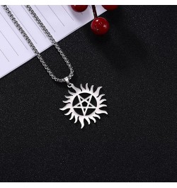 Pentagram Sun Wheel Layered Necklace For Women Men Stainless Steel Dainty Chic Sun Sunburst Pentacle Pendant Double Layer Nec...