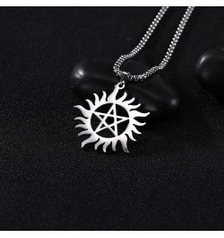 Pentagram Sun Wheel Layered Necklace For Women Men Stainless Steel Dainty Chic Sun Sunburst Pentacle Pendant Double Layer Nec...