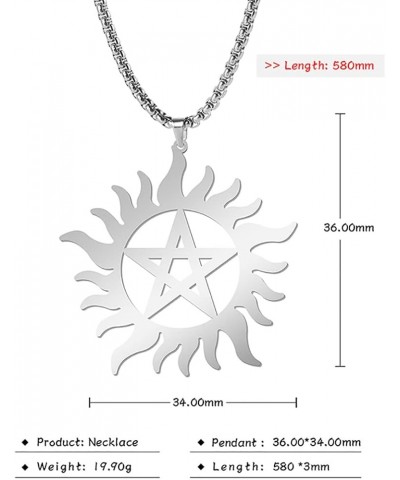 Pentagram Sun Wheel Layered Necklace For Women Men Stainless Steel Dainty Chic Sun Sunburst Pentacle Pendant Double Layer Nec...