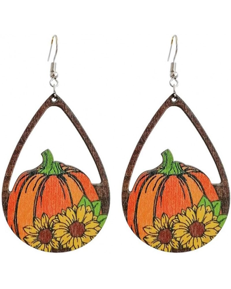 Hanksgiving Fall Wooden Water Droplets Drop Dangle Earrings Handmade Autumn Turkey Chicken Pumpkin Sunflower Maple Leaf Wood ...