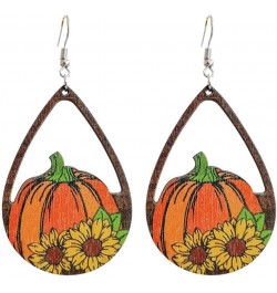 Hanksgiving Fall Wooden Water Droplets Drop Dangle Earrings Handmade Autumn Turkey Chicken Pumpkin Sunflower Maple Leaf Wood ...