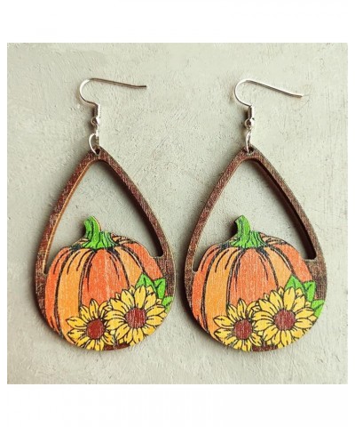 Hanksgiving Fall Wooden Water Droplets Drop Dangle Earrings Handmade Autumn Turkey Chicken Pumpkin Sunflower Maple Leaf Wood ...