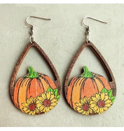 Hanksgiving Fall Wooden Water Droplets Drop Dangle Earrings Handmade Autumn Turkey Chicken Pumpkin Sunflower Maple Leaf Wood ...