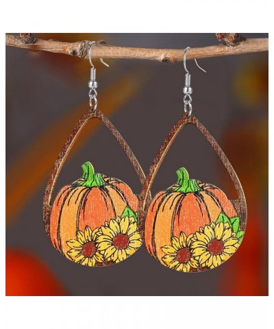 Hanksgiving Fall Wooden Water Droplets Drop Dangle Earrings Handmade Autumn Turkey Chicken Pumpkin Sunflower Maple Leaf Wood ...