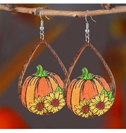 Hanksgiving Fall Wooden Water Droplets Drop Dangle Earrings Handmade Autumn Turkey Chicken Pumpkin Sunflower Maple Leaf Wood ...