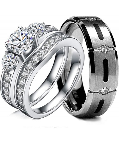 3 Pcs His & Hers, Sterling Silver & Titanium Wedding Rings Set. Size His 09, Hers 08 $27.30 Sets