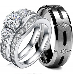 3 Pcs His & Hers, Sterling Silver & Titanium Wedding Rings Set. Size His 09, Hers 08 $27.30 Sets