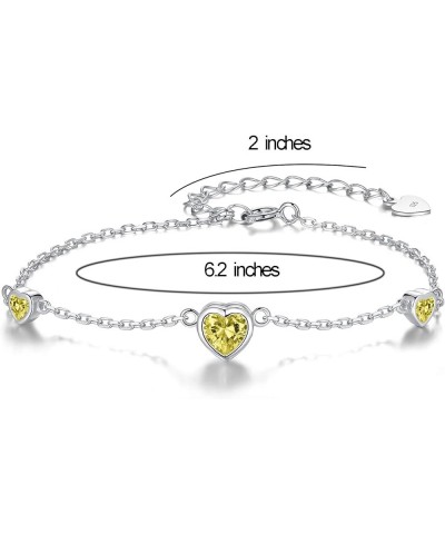 925 Sterling Silver Heart Birthstone Bracelet for Women - Birthday Thanksgiving Day Christmas Valentine's Day Cute Gifts Jewe...