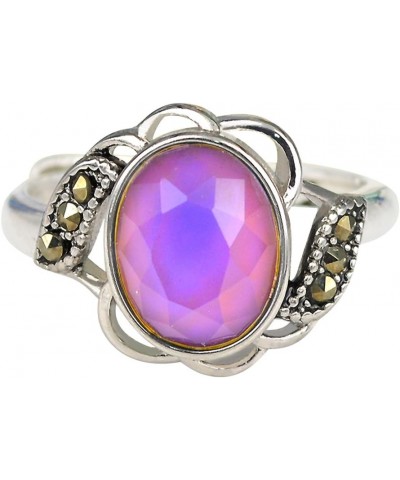 Vintage Style Flower Multi Color Change Oval Facet Crystal Stone Brass Mood Ring $11.20 Rings