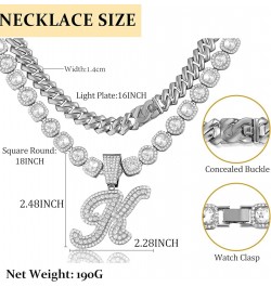 2pcs Cuban Link Chain for Women Cursive Silver Initial Necklace Cuban Link Necklace for Women Hip Hop Iced Out Chain Necklace...