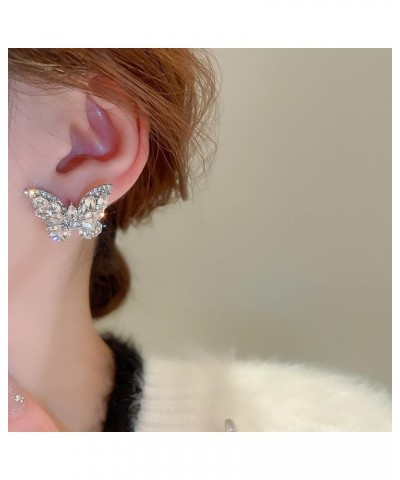 Sparkling Diamond Butterfly Earrings Rhinestone Stud for Women Crystal Silver Statement Earrings for Girls Party Wedding Brid...