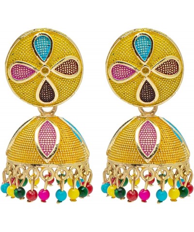 Traditional Indian Gold Plated Meenakari Jhumka With CZ, LCT Crystals,& Pearls Earrings for Women (SJE_20_R) Yellow $9.21 Ear...