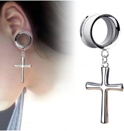 2 PCS Fashion 316 Stainless Steel Cross Double Flared Dangle Ear Plugs Tunnels Gauges Stretcher Piercings Body Jewelry 6mm-25...