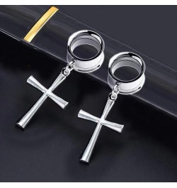 2 PCS Fashion 316 Stainless Steel Cross Double Flared Dangle Ear Plugs Tunnels Gauges Stretcher Piercings Body Jewelry 6mm-25...