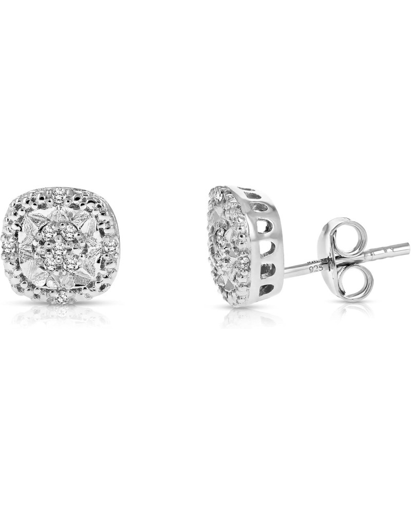 1/10 cttw Diamond Earrings in .925 Sterling Silver Push Backs Cushion Shape $33.14 Earrings