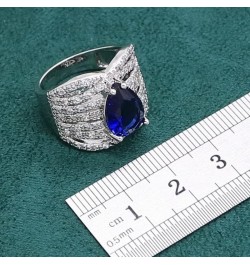 Royal Blue Sapphire 925 Sterling Silver Jewelry set for Women Bracelet Hoop Earrings Necklace pendant Ring (White 4pcs-7) Whi...