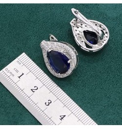 Royal Blue Sapphire 925 Sterling Silver Jewelry set for Women Bracelet Hoop Earrings Necklace pendant Ring (White 4pcs-7) Whi...