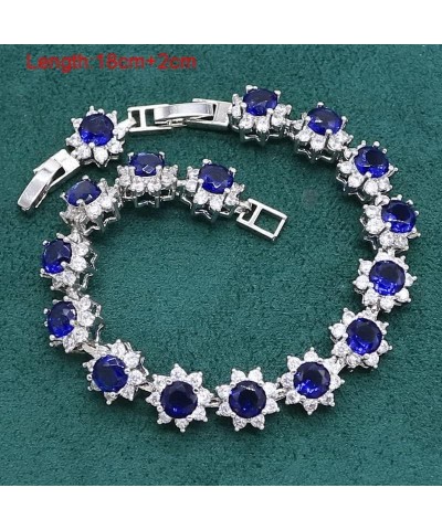 Royal Blue Sapphire 925 Sterling Silver Jewelry set for Women Bracelet Hoop Earrings Necklace pendant Ring (White 4pcs-7) Whi...