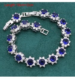 Royal Blue Sapphire 925 Sterling Silver Jewelry set for Women Bracelet Hoop Earrings Necklace pendant Ring (White 4pcs-7) Whi...