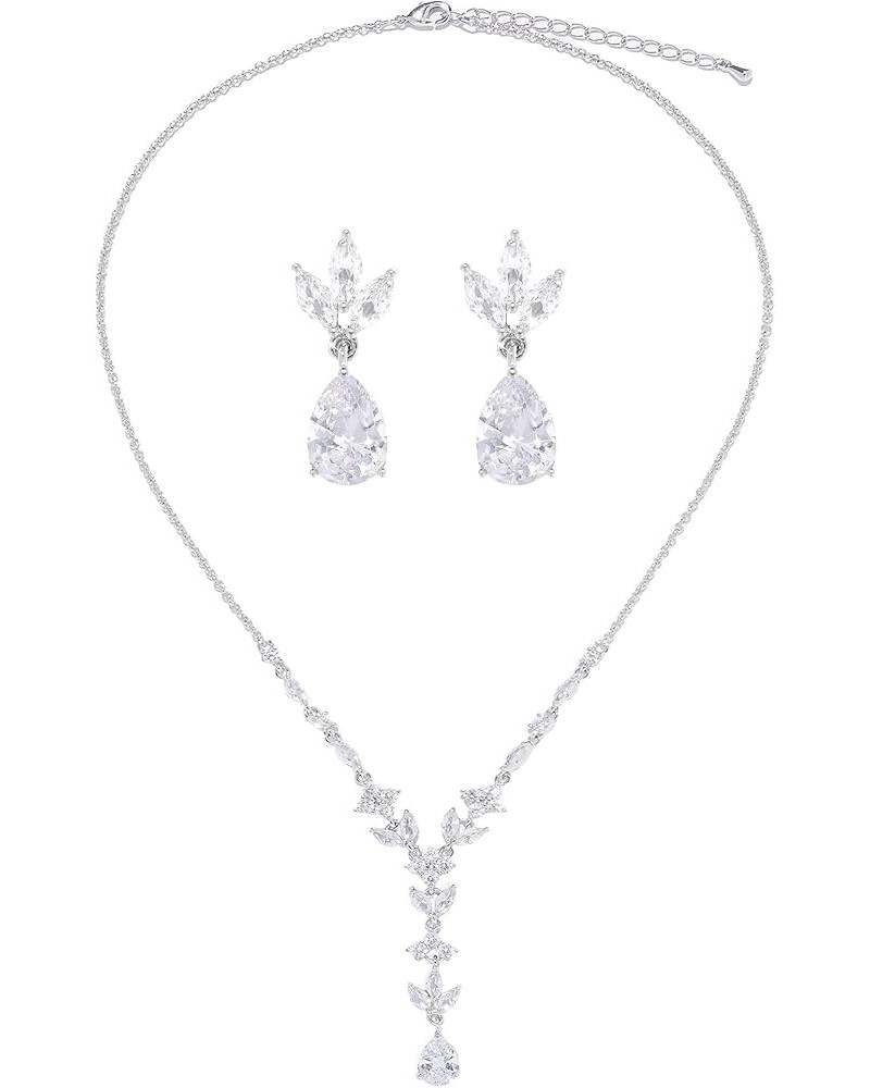 Bridal Jewelry Set for Wedding, Cubic Zirconia Necklace Dangle Drop Earrings Set, Brides Bridesmaids Wedding Prom Anniversary...