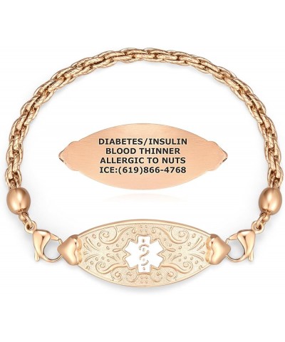 Custom Engraved Medical ID Alert Bracelets for Women - Style 8.5 Inches PVD Rose Gold / White $23.43 Bracelets