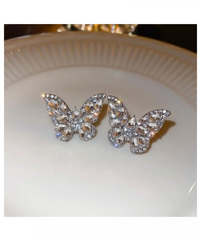 Sparkling Diamond Butterfly Earrings Rhinestone Stud for Women Crystal Silver Statement Earrings for Girls Party Wedding Brid...