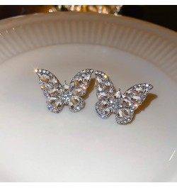 Sparkling Diamond Butterfly Earrings Rhinestone Stud for Women Crystal Silver Statement Earrings for Girls Party Wedding Brid...