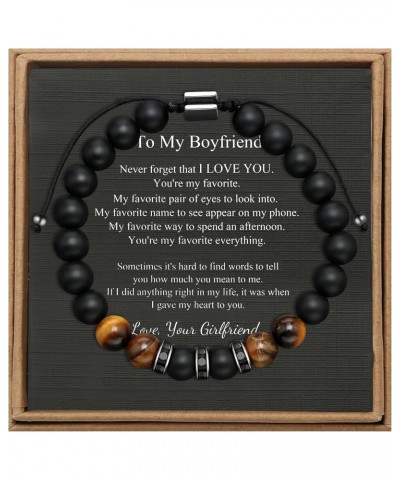 To My Man Mens Bead Bracelet for Boyfriend Husband, Adjustable 8mm Mens Tiger Eye Black Matte Agate Bead Bracelets To My Boyf...