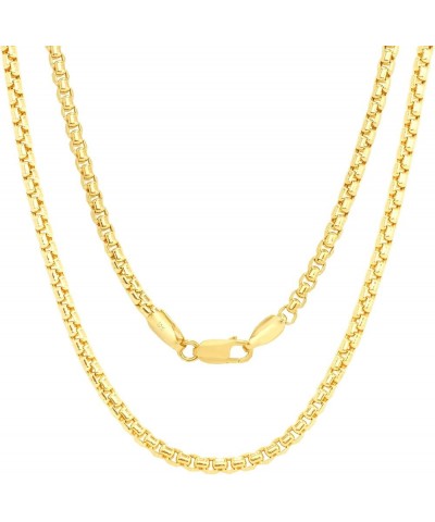 10k Yellow Gold 2.5mm Round Box Chain Venetian Link Pendant Necklace, Mens Womens Lobster Clasp 16" 18" 20" 22" 24" 26" 28" 3...