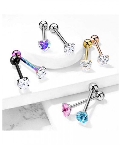 Prong Heart CZ Surgical Steel Barbell Tongue Rings Gold/Clear $8.84 Body Jewelry