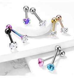 Prong Heart CZ Surgical Steel Barbell Tongue Rings Gold/Clear $8.84 Body Jewelry