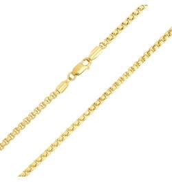 10k Yellow Gold 2.5mm Round Box Chain Venetian Link Pendant Necklace, Mens Womens Lobster Clasp 16" 18" 20" 22" 24" 26" 28" 3...