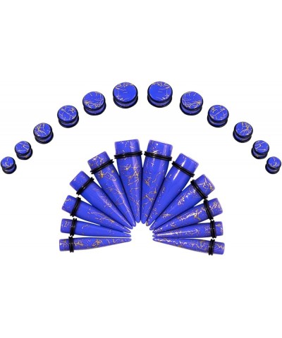 24PCS 00G-13/16 10mm-20mm Acrylic Big Gauges Kit Ear Stretching Tunnels Plugs Tapers Expander Dark blue with gold lines $10.8...