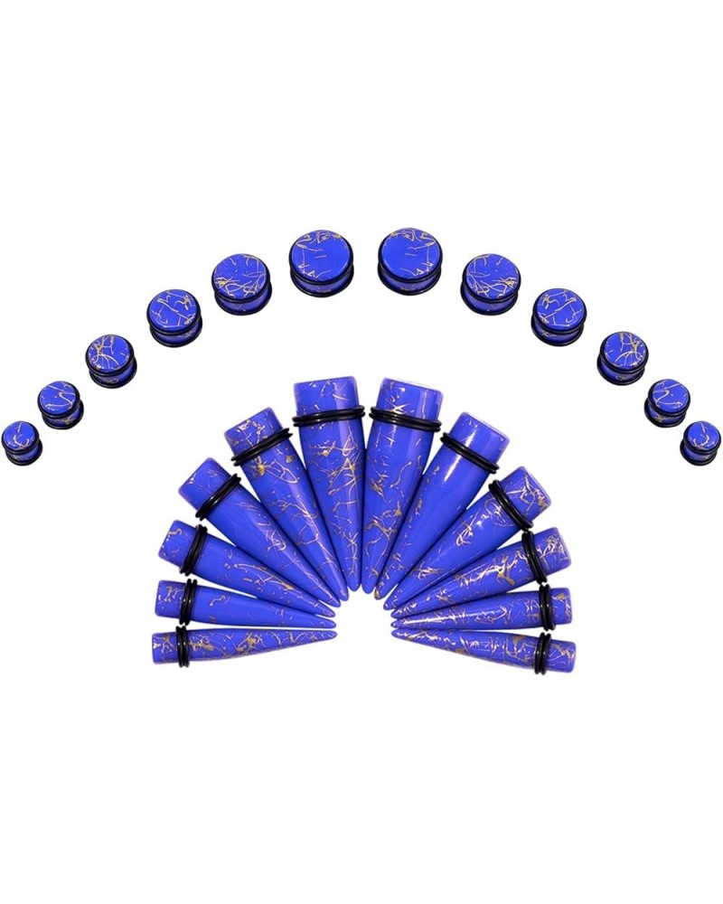 24PCS 00G-13/16 10mm-20mm Acrylic Big Gauges Kit Ear Stretching Tunnels Plugs Tapers Expander Dark blue with gold lines $10.8...