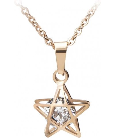 Womens Stainless Steel Star Cubic Zirconia Minimal Pendant Necklace Pink Rose Gold 18.0 Inches $10.25 Necklaces