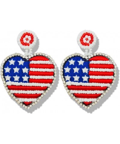 Statement Drop Earrings - Bohemian Beaded Big Heart Dangle Earrings Gift for Women Flag $7.13 Earrings