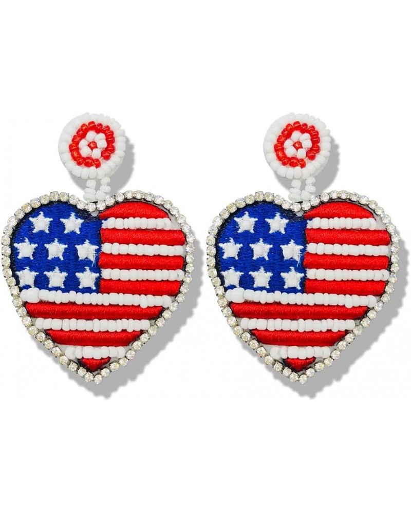 Statement Drop Earrings - Bohemian Beaded Big Heart Dangle Earrings Gift for Women Flag $7.13 Earrings