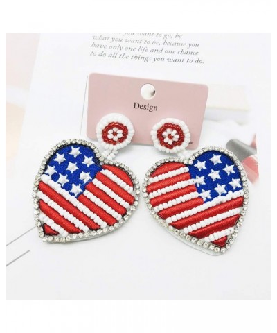 Statement Drop Earrings - Bohemian Beaded Big Heart Dangle Earrings Gift for Women Flag $7.13 Earrings