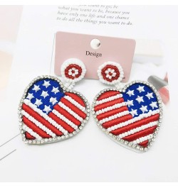 Statement Drop Earrings - Bohemian Beaded Big Heart Dangle Earrings Gift for Women Flag $7.13 Earrings