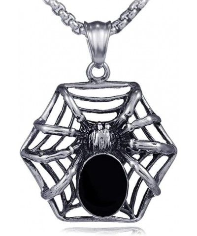 Punk Rock Halloween Necklace Stainless Steel Spider Pendant Necklace Steel $7.97 Necklaces