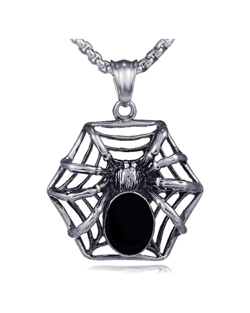 Punk Rock Halloween Necklace Stainless Steel Spider Pendant Necklace Steel $7.97 Necklaces