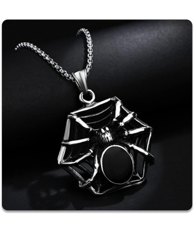 Punk Rock Halloween Necklace Stainless Steel Spider Pendant Necklace Steel $7.97 Necklaces