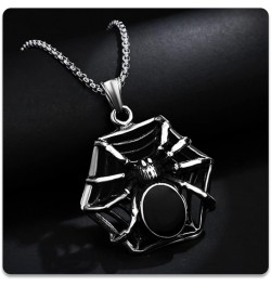 Punk Rock Halloween Necklace Stainless Steel Spider Pendant Necklace Steel $7.97 Necklaces